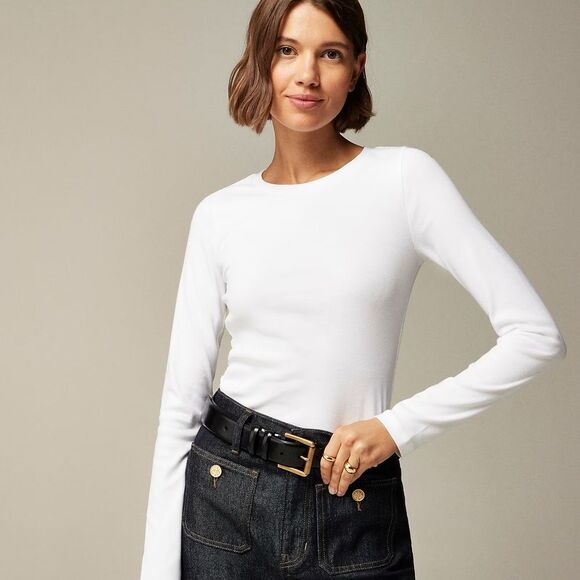 NWT J CREW Perfect-fit long-sleeve crewneck T-shirt in white - Picture 1 of 5